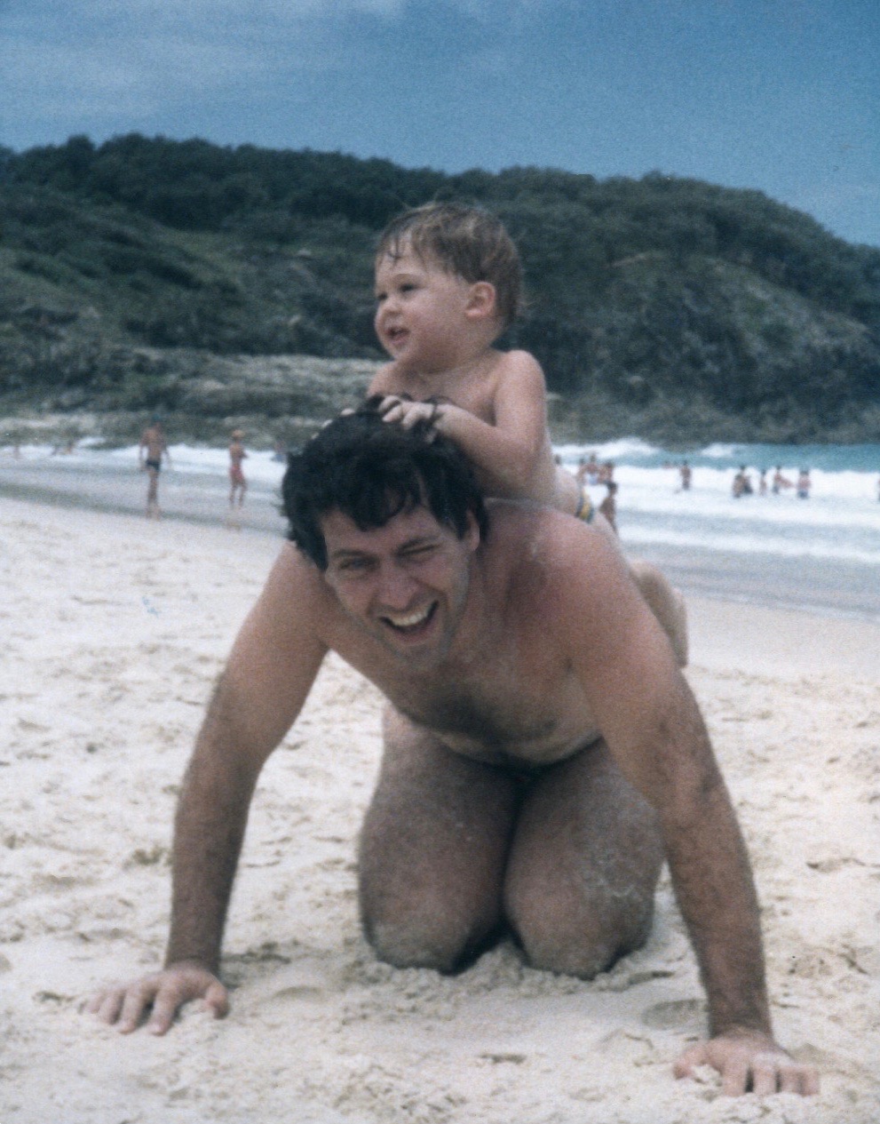 Bill playing with Angus on Main Beach